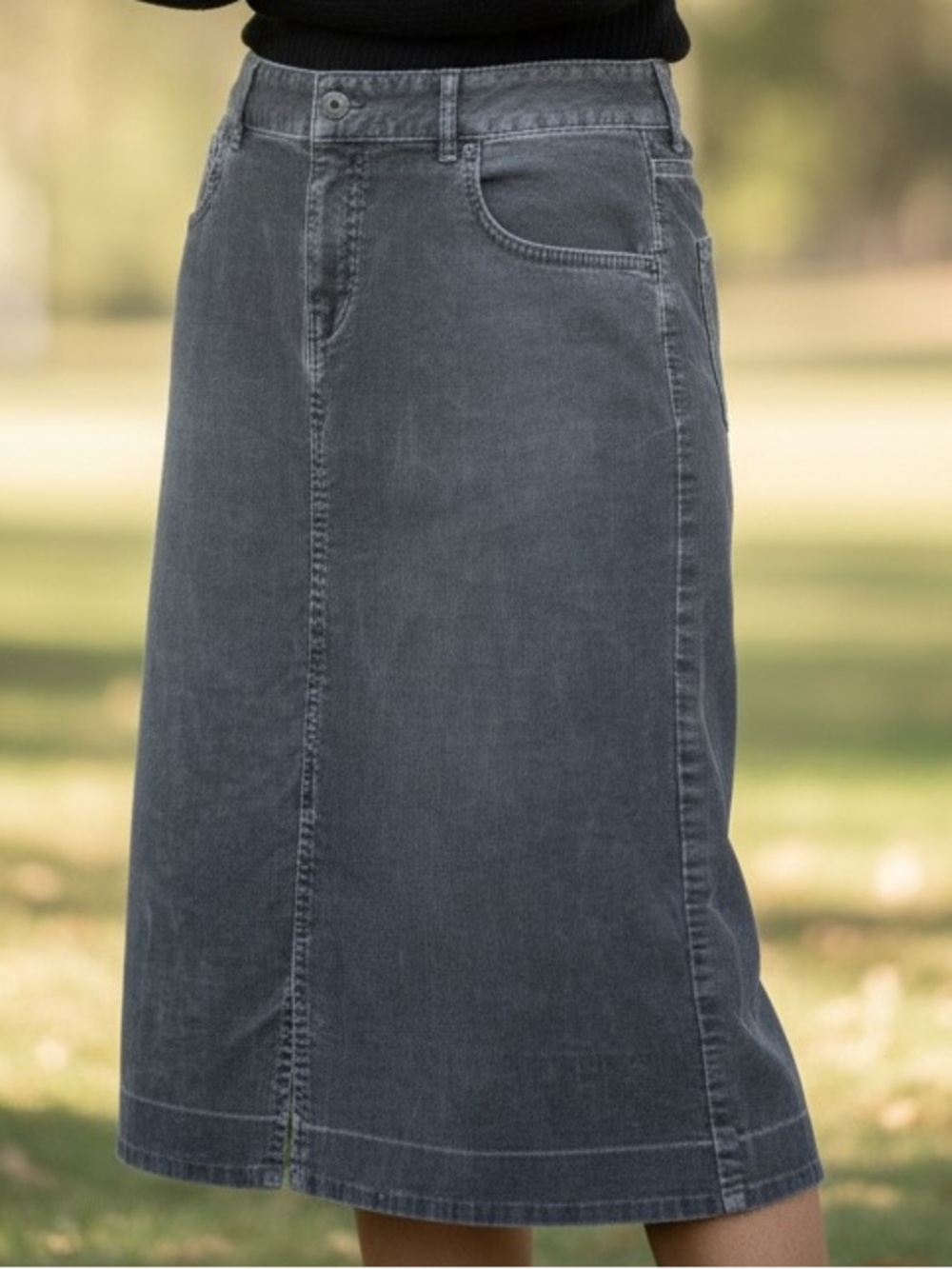 J. Jill Washed Charcoal Midi A-Line Corduroy Denim Pencil Skirt - Size 12
